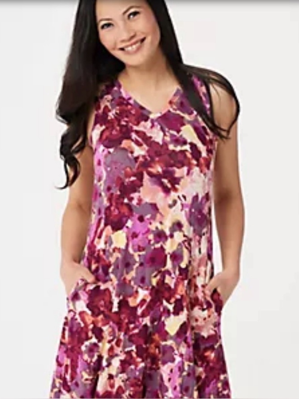 LOGO Sleeveless Floral Handkerchief Hem Dress in Berry Multi XS